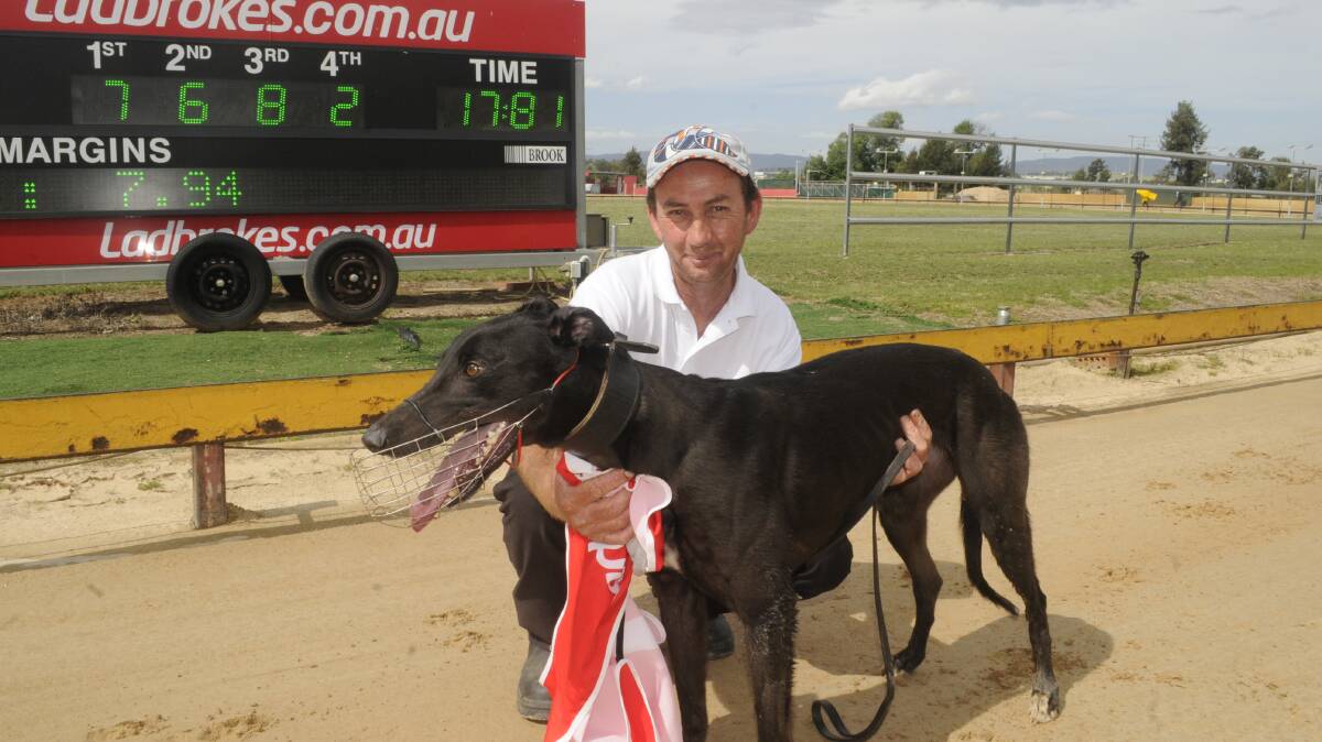 Canowindra trainer Paul Britt with Lochinvar Zara, claimed her maiden victory at Kennerson Park on Monday afternoon. Photo: Chris Seabrook