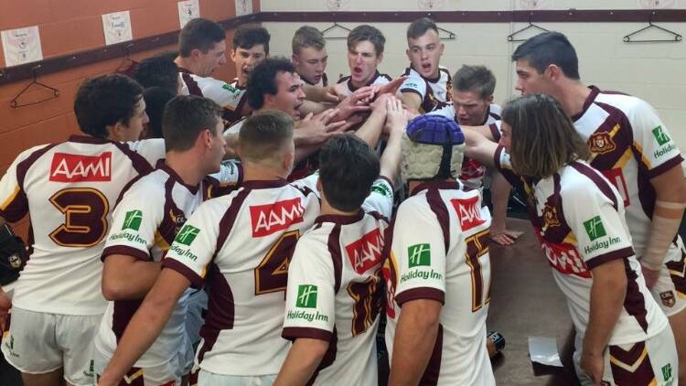 ALL TOGETHER NOW: The NSW Country under-18 side gears itself up before running in a 70-0 win on Monday night at Port Kennedy. Photo: COUNTRY RUGBY LEAGUE