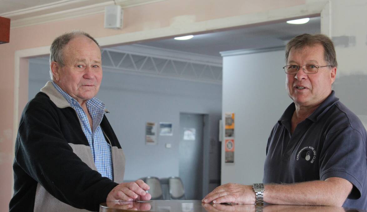 Canowindra Bowling Club Chairman Kevin Walker and Bar manager Greg Ashton in front of the new renovations.