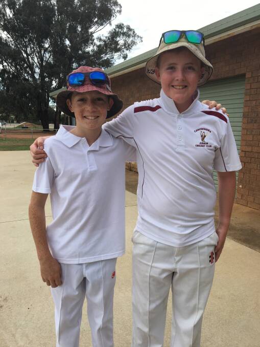 Pictured at the weekend's junior cricket match, Bailey Kennedy (left) and Will Grant (right) both competed at the NSW PSSA State Athletics Championships.