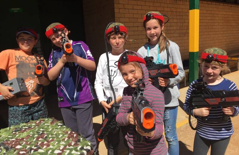 Some of the visiting kids get geared up for Laser Tag at the Canowindra Family Fun Day.