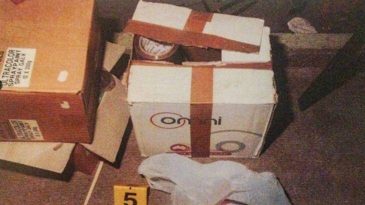 Boxes of packing tape, used to tie the boy to the chair, found at the house Photo: NSW Police