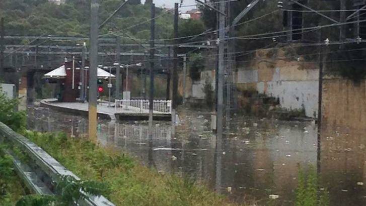 Bardwell Park train station flooded.  Photo: Fire & Rescue NSW
