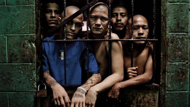 Members of the Barrio 18 gang at the Quezaltepeque prison in El Salvador. Photo: Tomas Munita