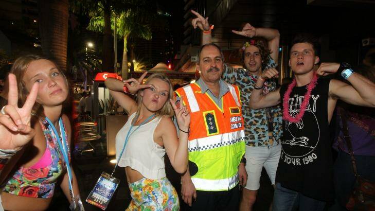 Hot spot: Patrick Berry, senior operations supervisor with the Queensland Ambulance service, at Surfers Paradise during Schoolies week in 2013. Photo: Sahlan Hayes