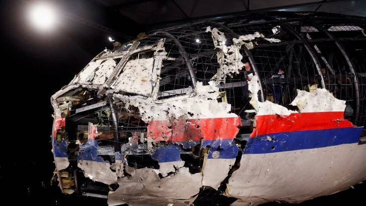 Cockpit wreckage reconstruction of MH17 at the Gilze-Rijen Military Base in Netherlands. Photo: Dean Mouhtaropoulos