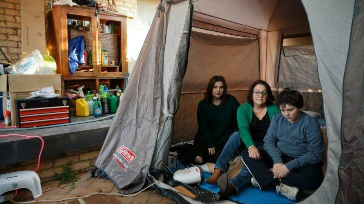 Martin and her children live in tents in their backyard. Photo: Max Mason Hubers