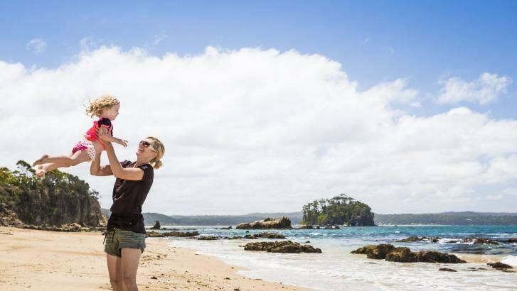 Back again: Rebekah Matthews and her four-year-old daughter Maddy Matthews-James at Batehaven Beach in NSW Photo: Matthew Bedford