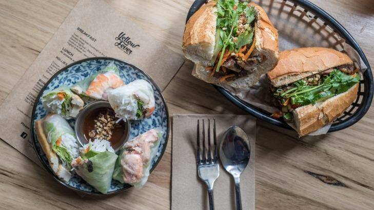 Five spice pork banh mi and a selection of house rice paper rolls. Photo: Cole Bennetts