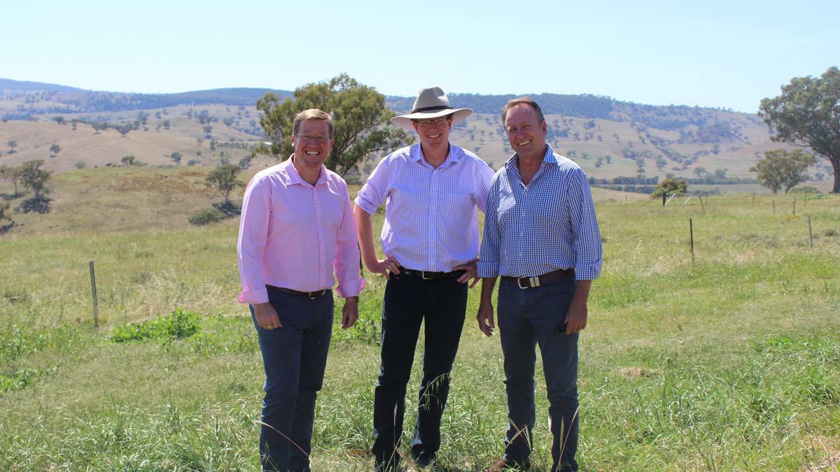 Deputy Premier Troy Grant, member for Orange Andrew Gee and Minister for Natural Resources, Lands and Water Kevin Humphries at the proposed dam site at Cranky Rock near Canowindra. File photo. 