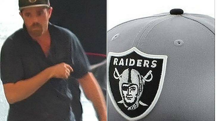 A man, wearing an Oakland Raiders baseball cap, who allegedly attached a camera to his shoe to film up the skirts of three young girls at the Westfield Burwood shopping centre. Photo: NSW Police Force Facebook page