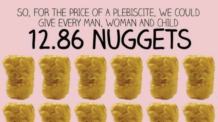 What would you rather - a same-sex marriage plebiscite or chicken nuggets? Photo: James Raynes