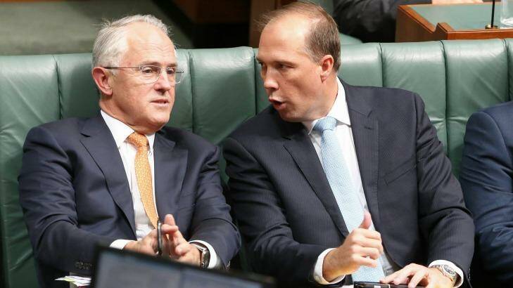 Prime Minister Malcolm Turnbull and Immigration Minister Peter Dutton. Photo: Alex Ellinghausen