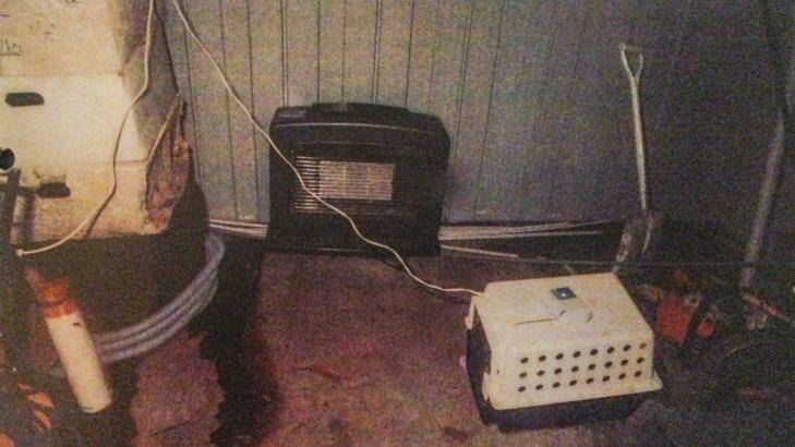 The heater in the back shed that was not connected on the night the boy suffered hypothermia. 
 Photo: NSW Police