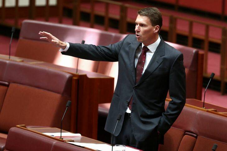 Senator Cory Bernardi during the debate on the Carbon Tax Repeal Bill in the Senate at Parliament House in Canberra on Tuesday 4 March 2014. Photo: Alex Ellinghausen