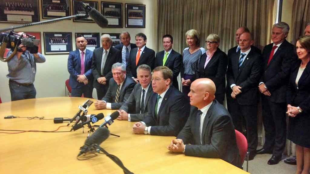 The member for Dubbo and newly elected deputy premier Troy Grant address the media. Photo Sean Nicholls, Sydney Morning Herald.