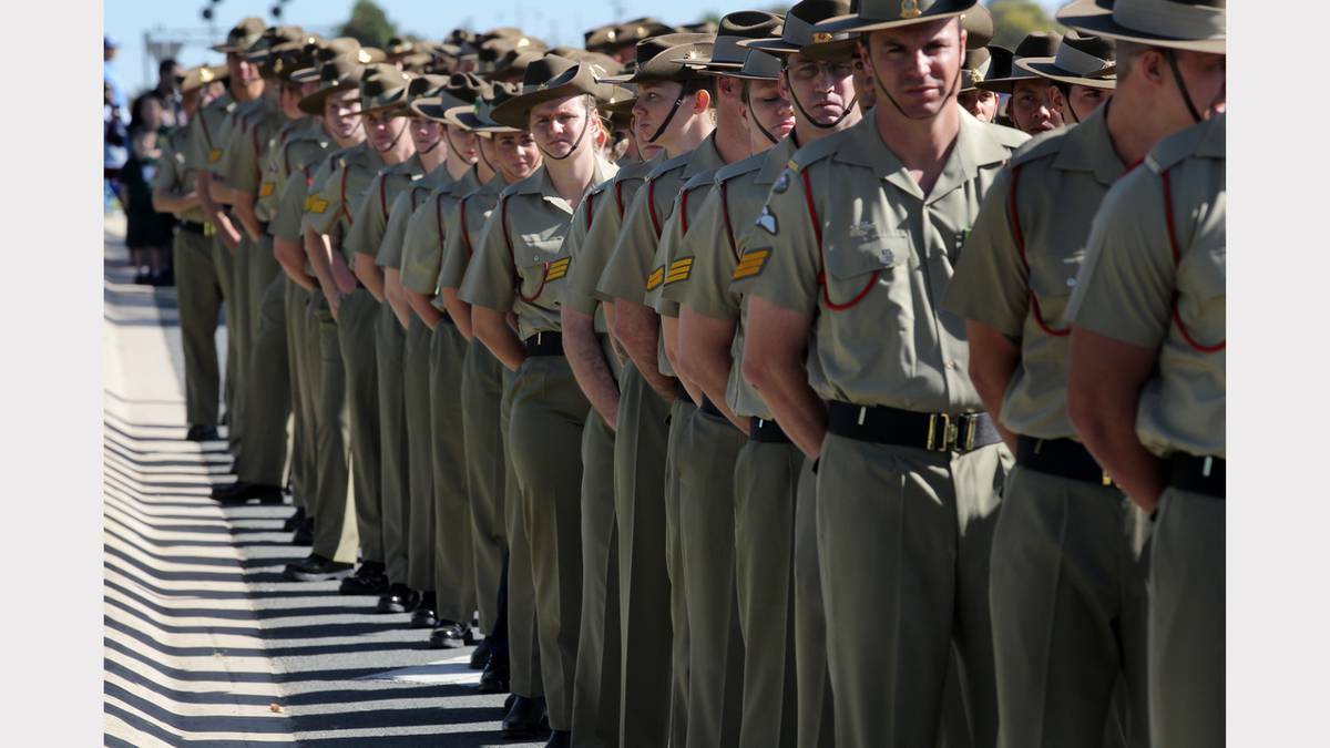 WODONGA: Army personnel move into position for the parade to begin. Photo: The Border Mail. 