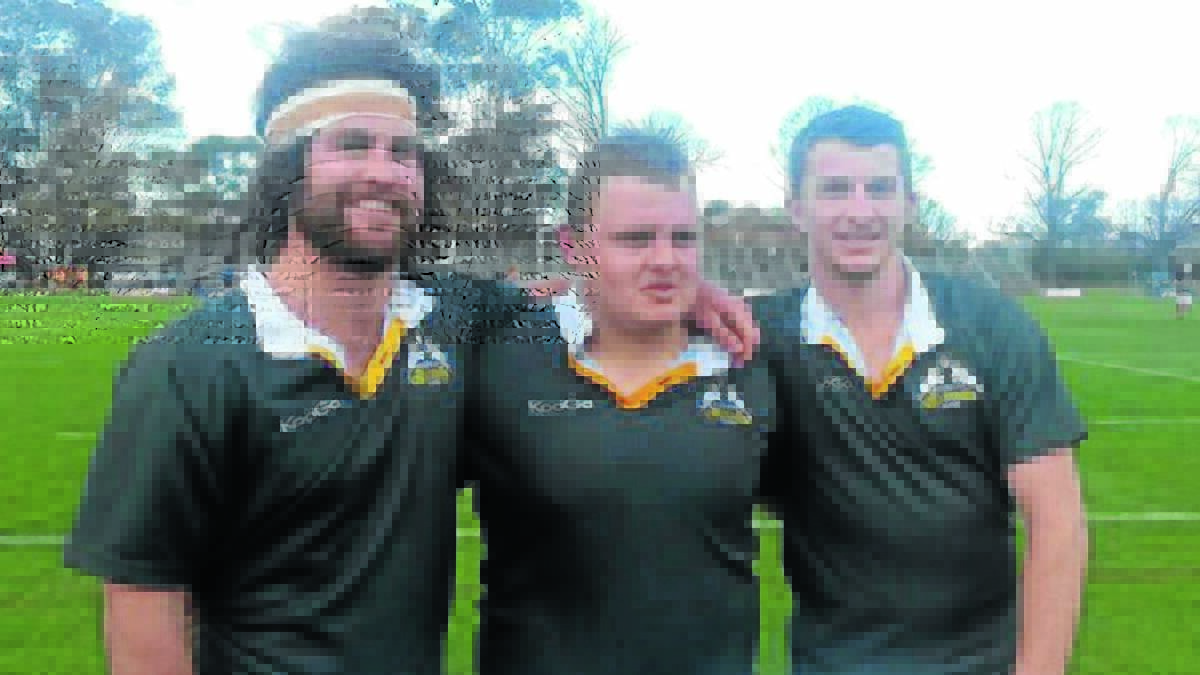 BARBARIC BEHAVIOUR: Orange Emus trio Tom Green, Brent Braithwaite and Carter Hirini after their debuts for the Australian Barbarians. Photo: CONTRIBUTED