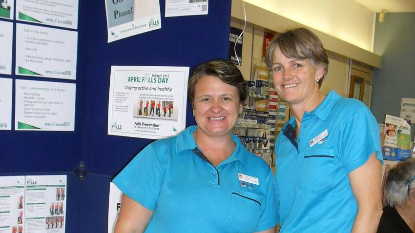 Canowindra Community Health Staff Raelene Warne (Occupational Therapist) and Ashley Wright (Physiotherapist) at last year's April Falls Day information stand.