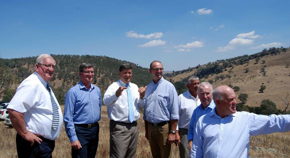 Long serving Central Tablelands Water General Manager Tony Perry, second from right, earlier this year at The Needles dam proposal. FILE PIC.