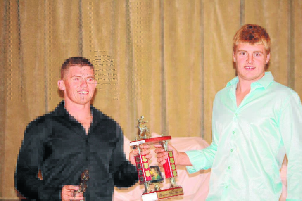 ^ Brenton Woolley and Aaron Earsman, recipients of the David Cooper Memorial Trophy - Most Tackles Defensive Award.