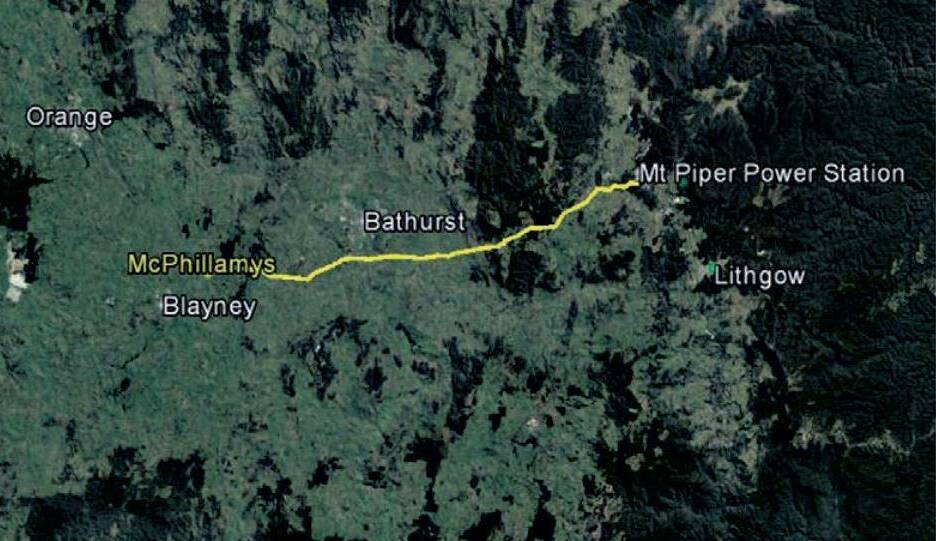WATER ON THE WAY: The proposed pipeline route from the Mount Piper Power Station to the McPhillamys Gold Project site.