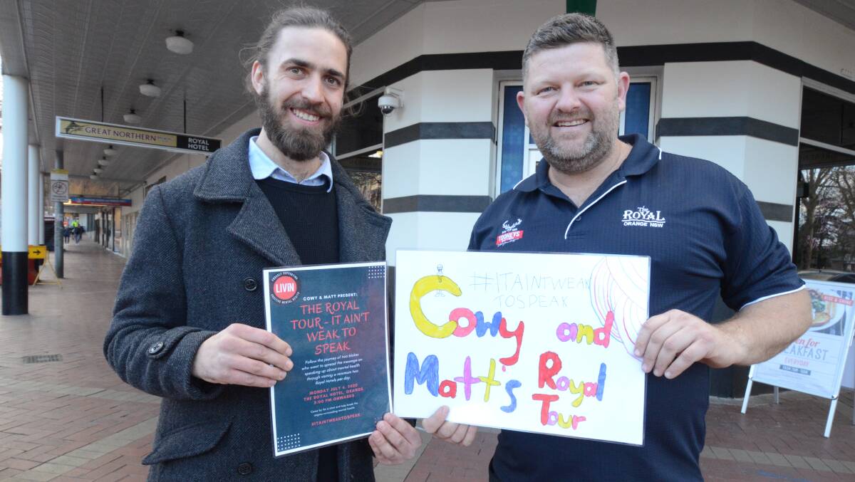MENTAL HEALTH DRIVE: Glenroi Heights Primary School teacher Cameron Cowan and Royal Hotel manager Adam Isbester. Photo: JUDE KEOGH