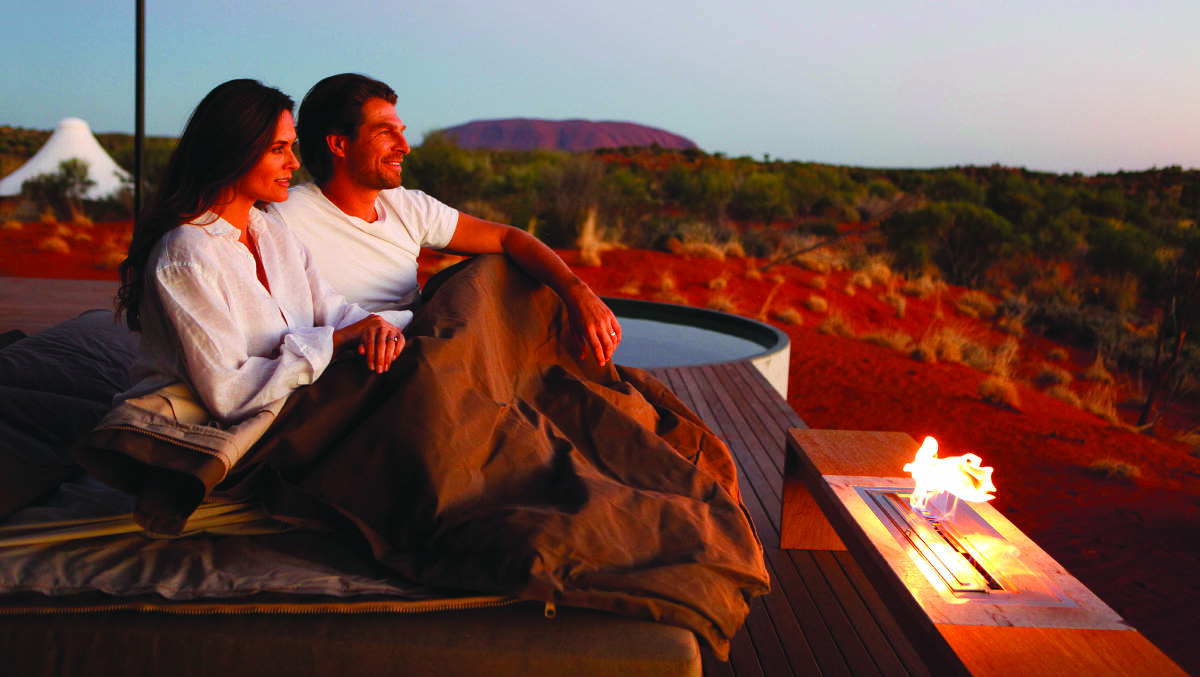 The best venue to watch the spectacle of Uluru is Longitude 131 with a gathering of luxury pavilions nestled among the rust-red landscape. The desert base fans out from the Dune House, site of lounging, cocktails and rock gazing.