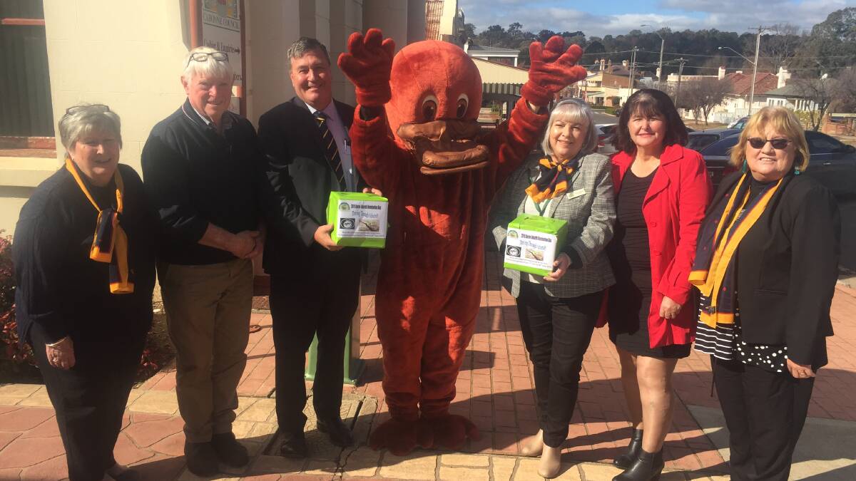 ROLL UP: Cabonne councillors and committee members Jenny Weaver, Alf Cantrill, Kevin Beatty, Daroo the Platypus, Libby Oldham, Lindy Crossley and Maureen Nash. 