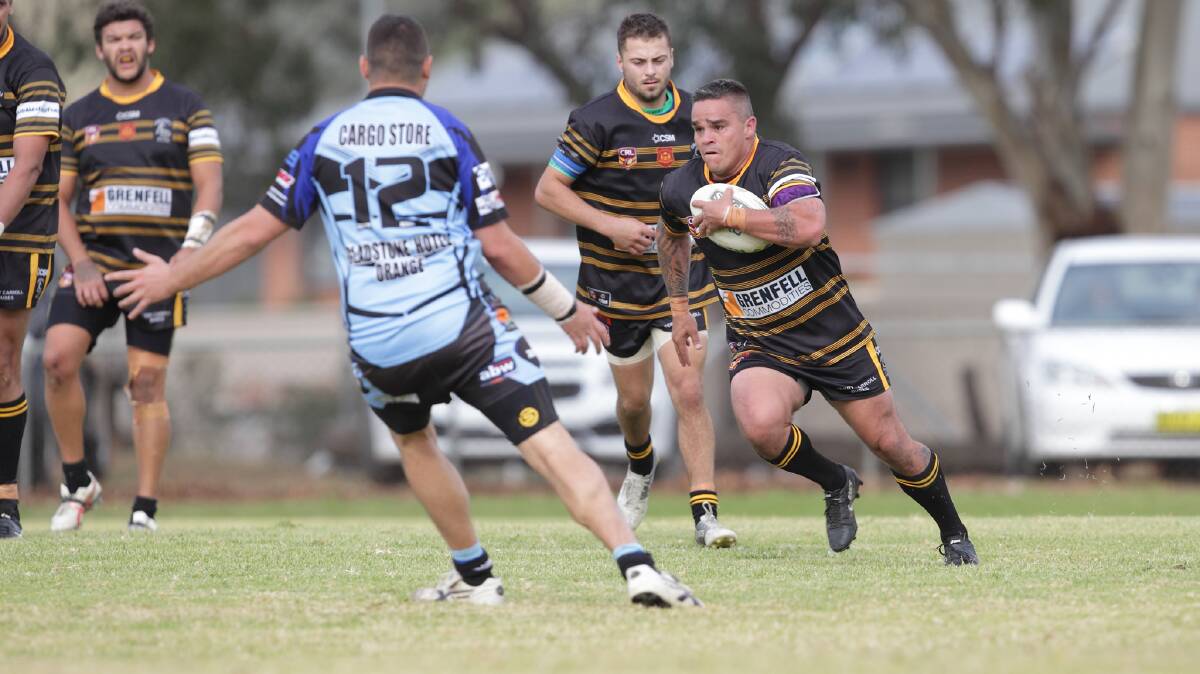 LEADING THE CHARGE: Steve Taylor takes the ball up for Grenfell in last week's win over Cargo. Photo: RS WILLIAMS