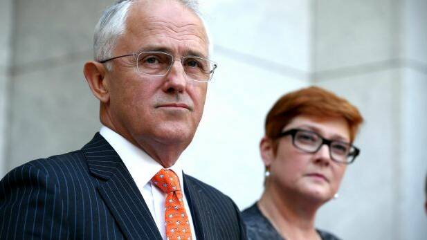 Prime Minister Malcolm Turnbull and Defence Minister Marise Payne. Photo: Alex Ellinghausen
