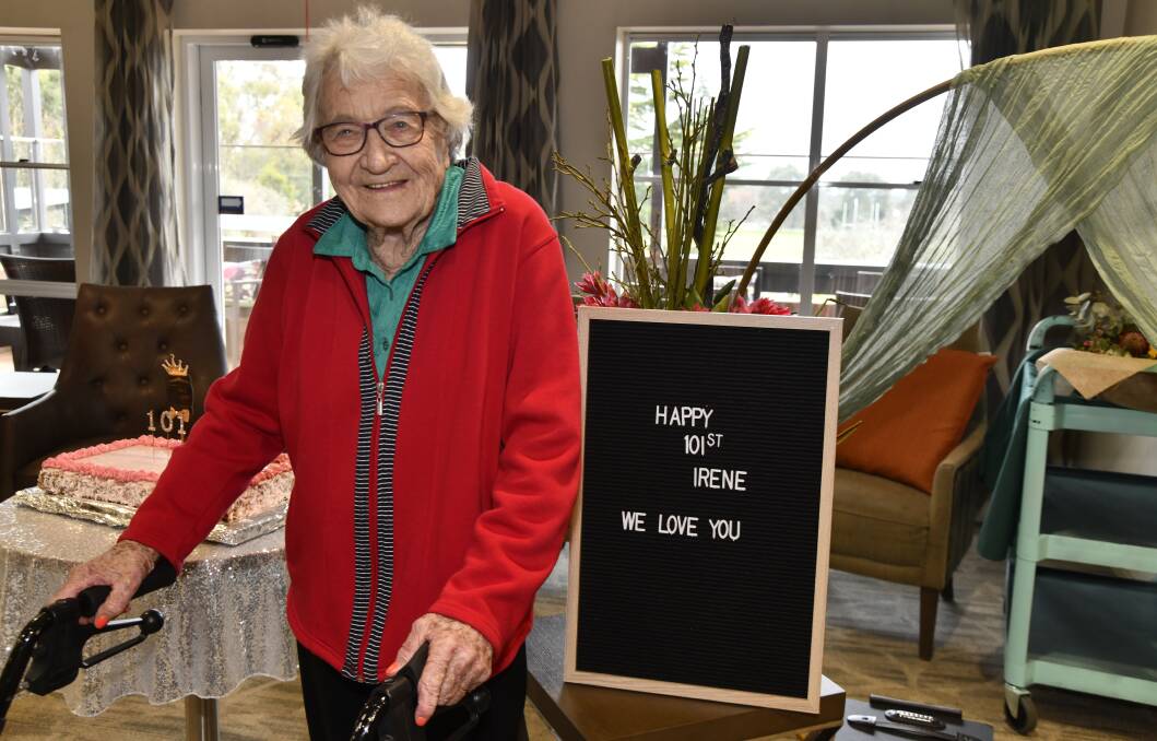Irene Chapman celebrating her 101st birthday with cake and good company at Orange Grove Care Community. Picture by Carla Freedman
