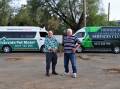 Ian Guihot and Tom Beath with the Canowindra Taxi and new Canowindra Services Club courtesy bus. Photo by Federation Fotos.