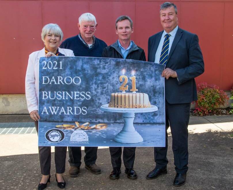 Cabonne councillor Libby Oldham with Alf Cantrell, Wayne Sunderland, and mayor Kevin Beatty launching the awards. Photo: SUPPLIED