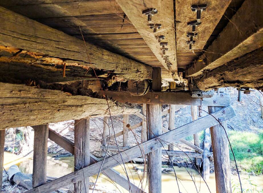 The underside of the Bangaroo Bridge which connects Cowra and Cabonne Shires. The bridge has been closed.