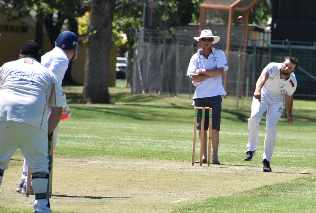 Austin Pengilly sends down a delivery for the Canowindra B Grade side in their match against Morongla in Cowra on Saturday afternoon.