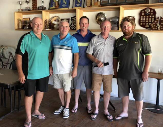 The Cowra team of Jim McNaught, John Bischof, Anthony Smith and Hayden Smith with Tom Perfect (centre).