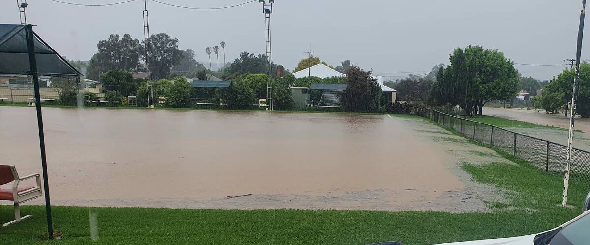 The Canowindra greens under water on Friday.