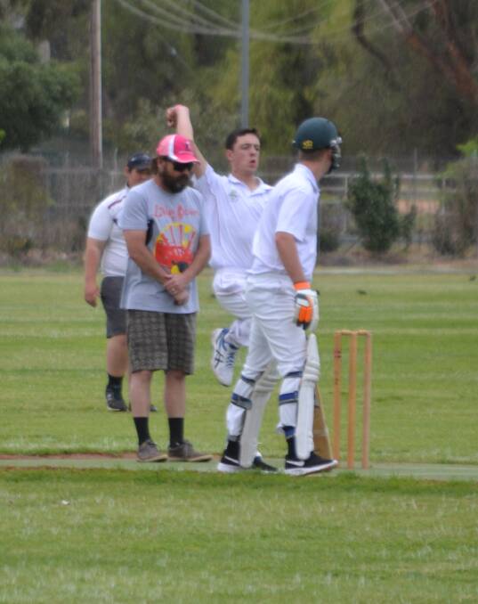 Jack Traves bowling for the Canowindra B Grade side. While he went wicket-less his eight overs came at a cost of just 19 runs.