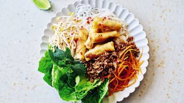 Spring roll salad with sticky pork and noodles. Picture by Jeremy Simons