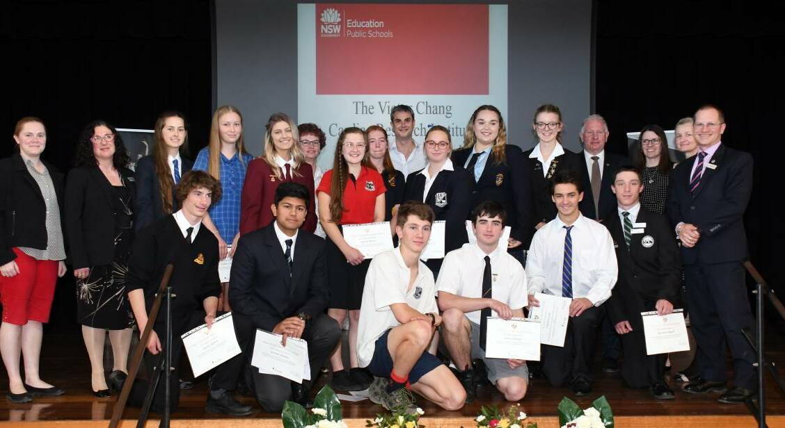 Young Einsteins: The Year 11 Victor Chang School Science Award recipients, who hail from across western NSW. Photo: Belinda Soole. 

