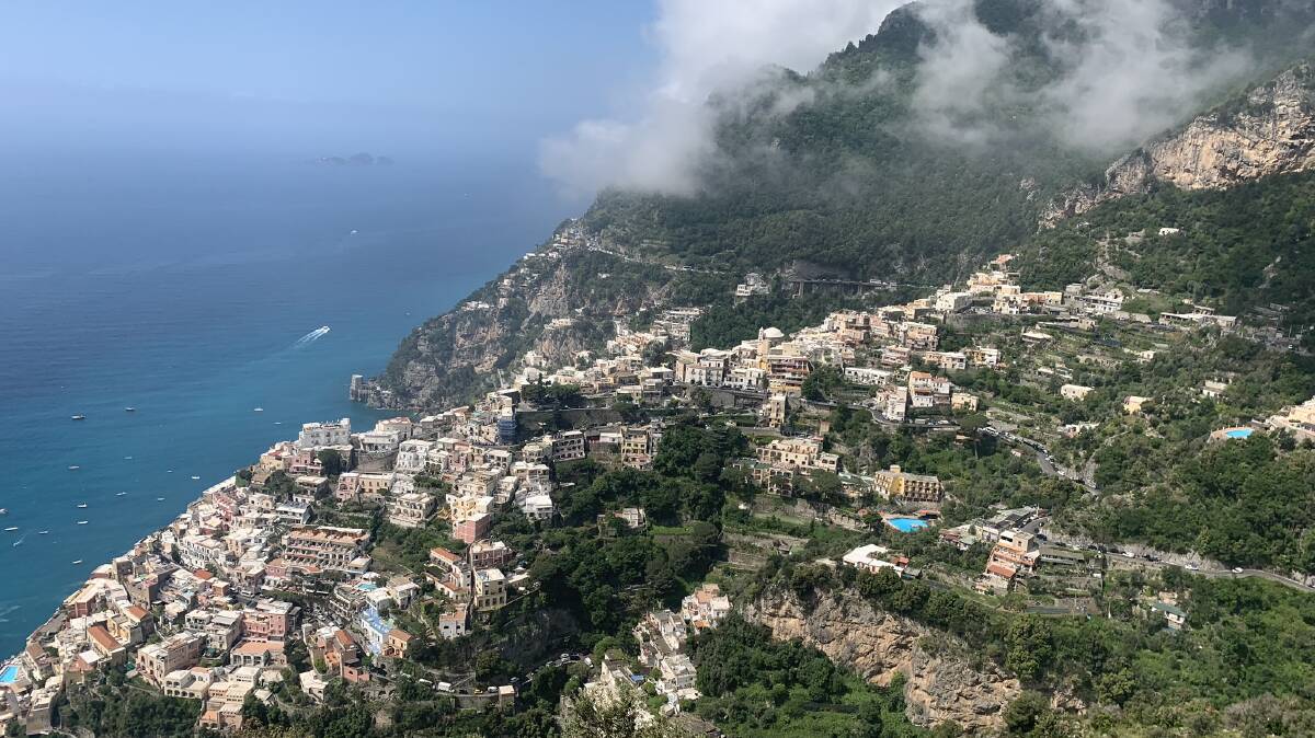 Looking down onto Positano from Montepertuso.