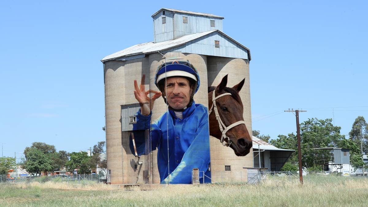 She's apples: a montage of how the Dunedoo silos might look if Dunedoo decides to honour their favourite son Hugh Bowman and the wonder mare Winx. Photo montage by Fairfax.