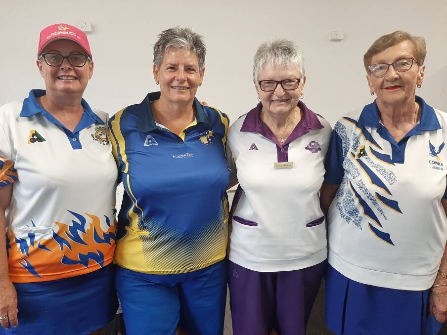 Gwenith Rice Trophy winner Nancy Morrow (second from right) with District singles winner Leisa Burton, runner up Maree Grant and Judith Day. 