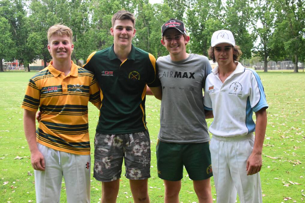 Chairman's XI captain, Mikey McNamara (right) with Cowra representatives Mitch Amos, Harrison Starr and Darcy Callaghan. 
