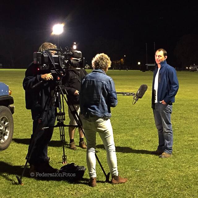 Canowindra's Steve Campbell is interviewed by Heather Ewart for the ABC TV program Back Roads, which aired on Monday, January 8. Photo by Federation Fotos. 