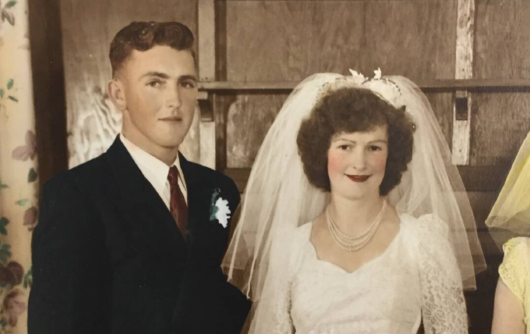 Reg and Pat Watt pictured on their wedding day, July 4, 1953 at Canowindra's St Edward's Catholic Church. They celebrate 65 years of marriage on Wednesday.