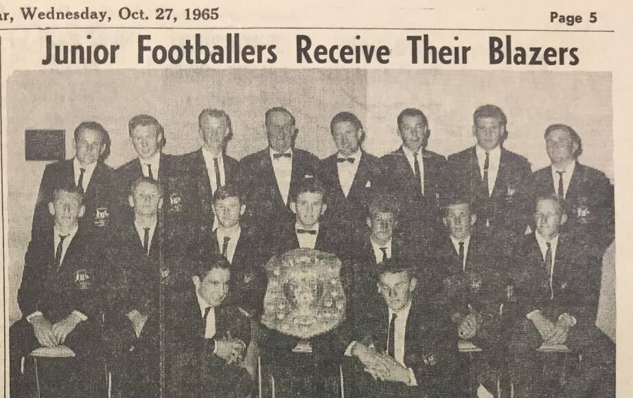 An extract from the Canowindra Star in 1965 showing the premiership winning under-18s side with their victory blazers.