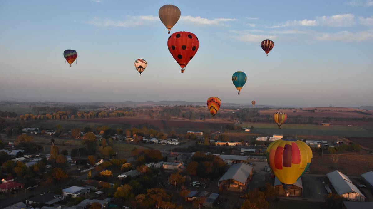 The view from a hot air balloon above Canowindra looking west towards Eugowra on Sunday morning.
