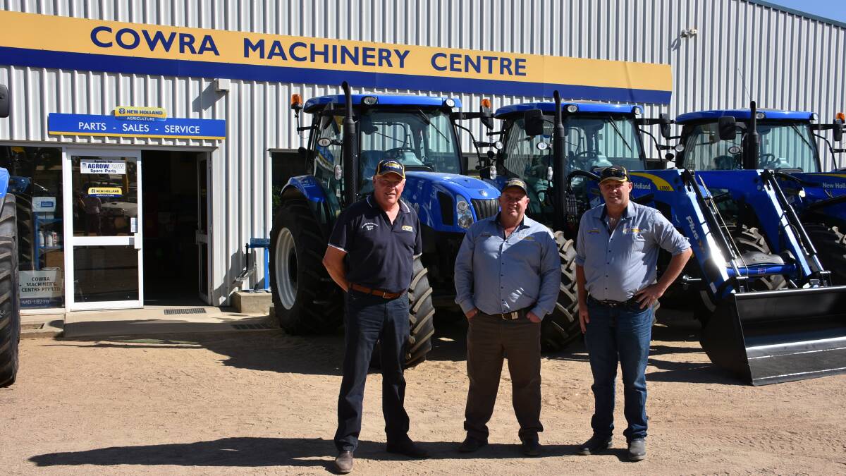 Cowra Machinery Centre business director Ken Sly, owner David Thompson and branch manager Tony [Bear] Lucas.